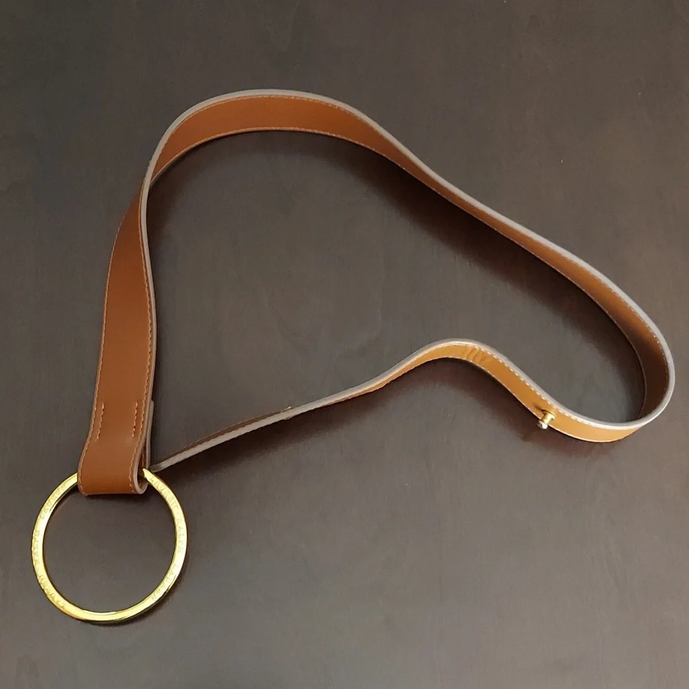 LAUREN Ralph Lauren Brown Faux Leather Belt with Goldtone Ring Detail Size 4 - Picture 7 of 15